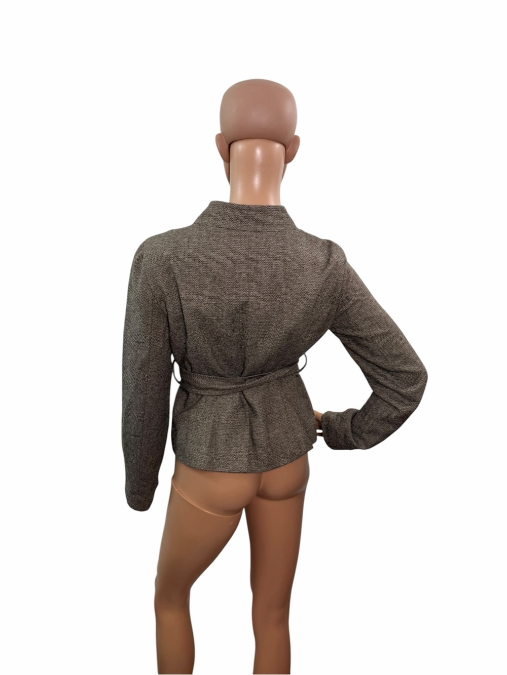 Ann Taylor Loft Petites Women's Size 4 Brown Belted Double Button Crop Jacket - Picture 4 of 6